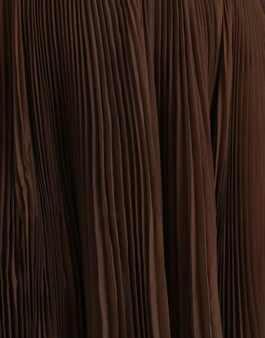 Brown Polyester Pleated High Waist Midi Skirt