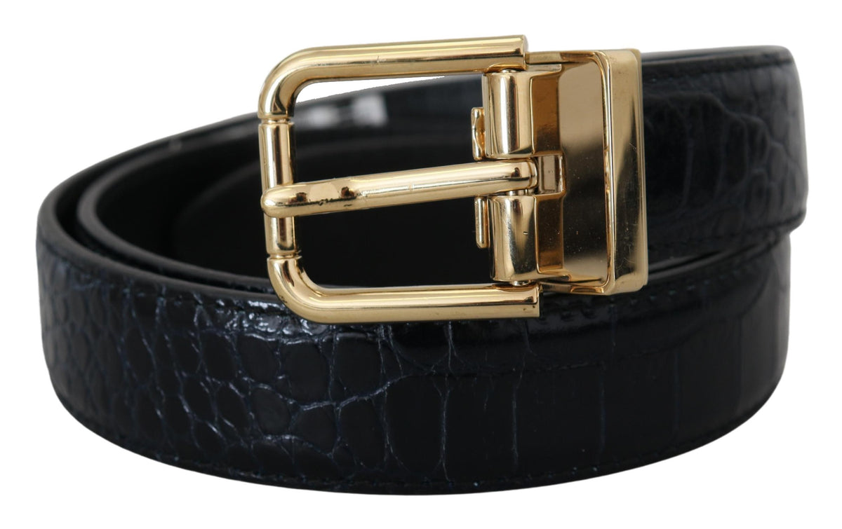 Blue Exotic Leather Gold Metal Buckle Belt