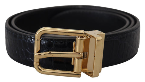 Blue Exotic Leather Gold Metal Buckle Belt
