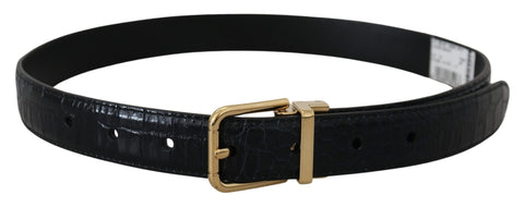 Blue Exotic Leather Gold Metal Buckle Belt