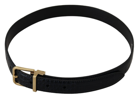 Blue Exotic Leather Gold Metal Buckle Belt