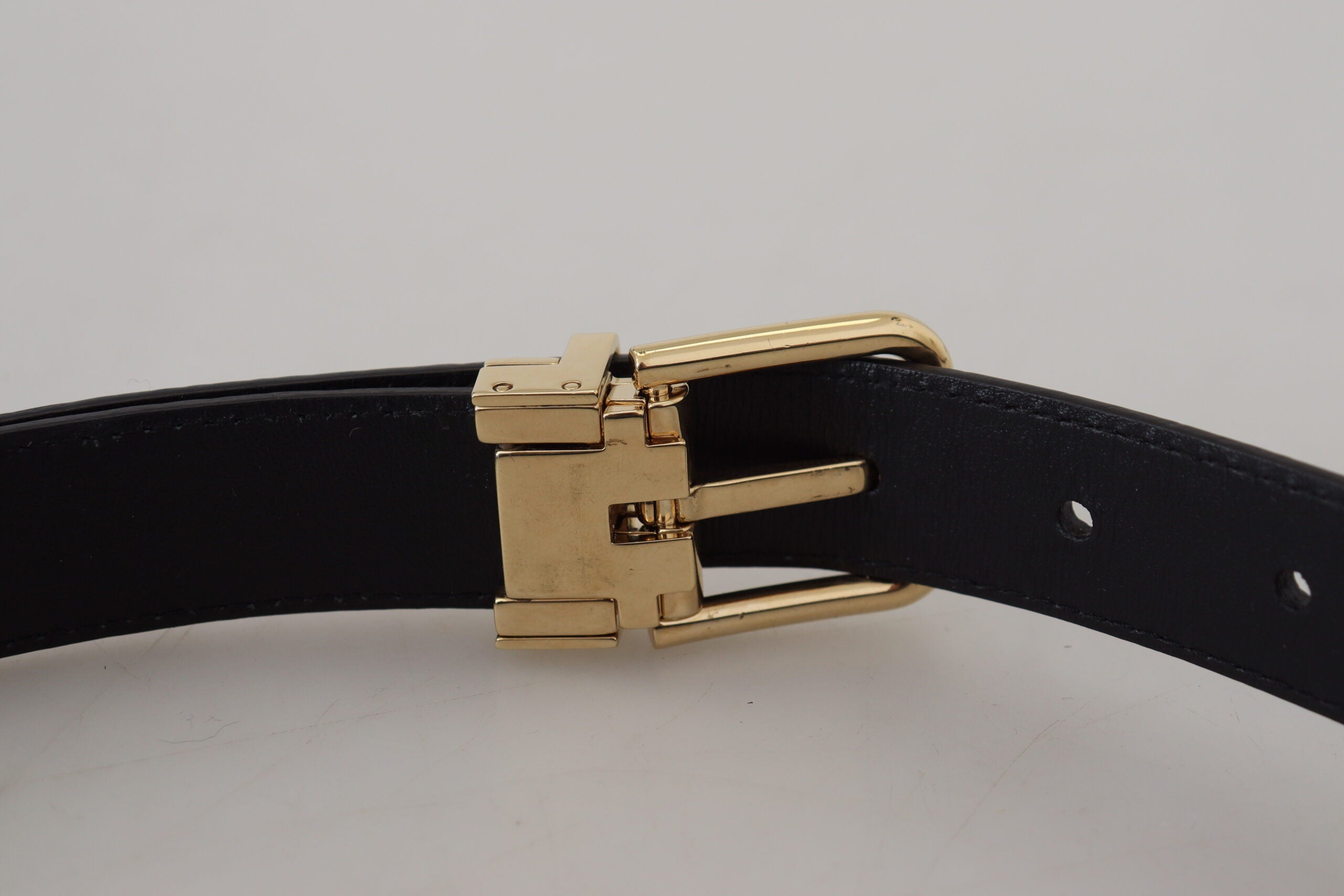 Blue Exotic Leather Gold Metal Buckle Belt