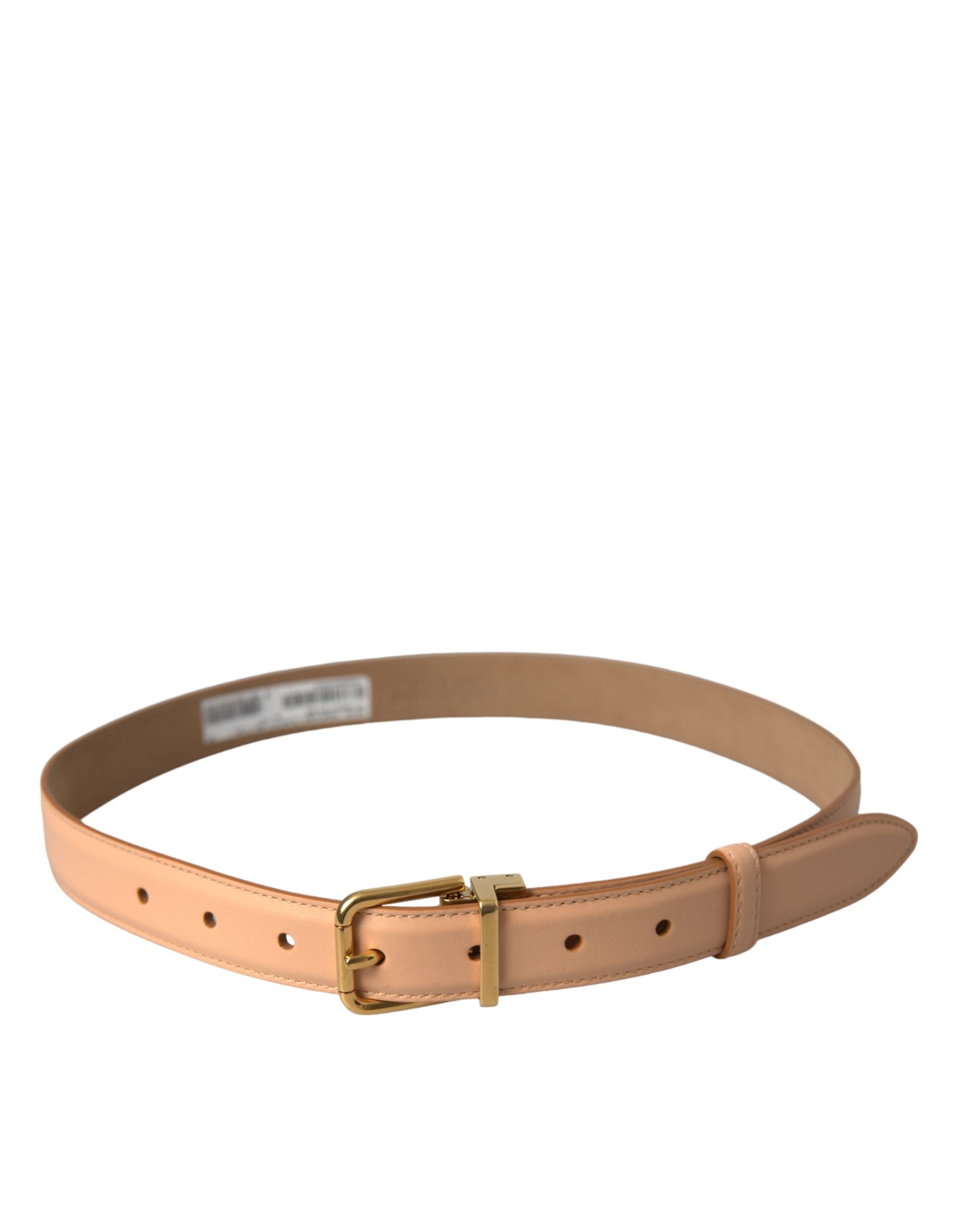 Beige calfskin leather belt with gold metal buckle from Dolce & Gabbana, featuring a sleek and stylish design.