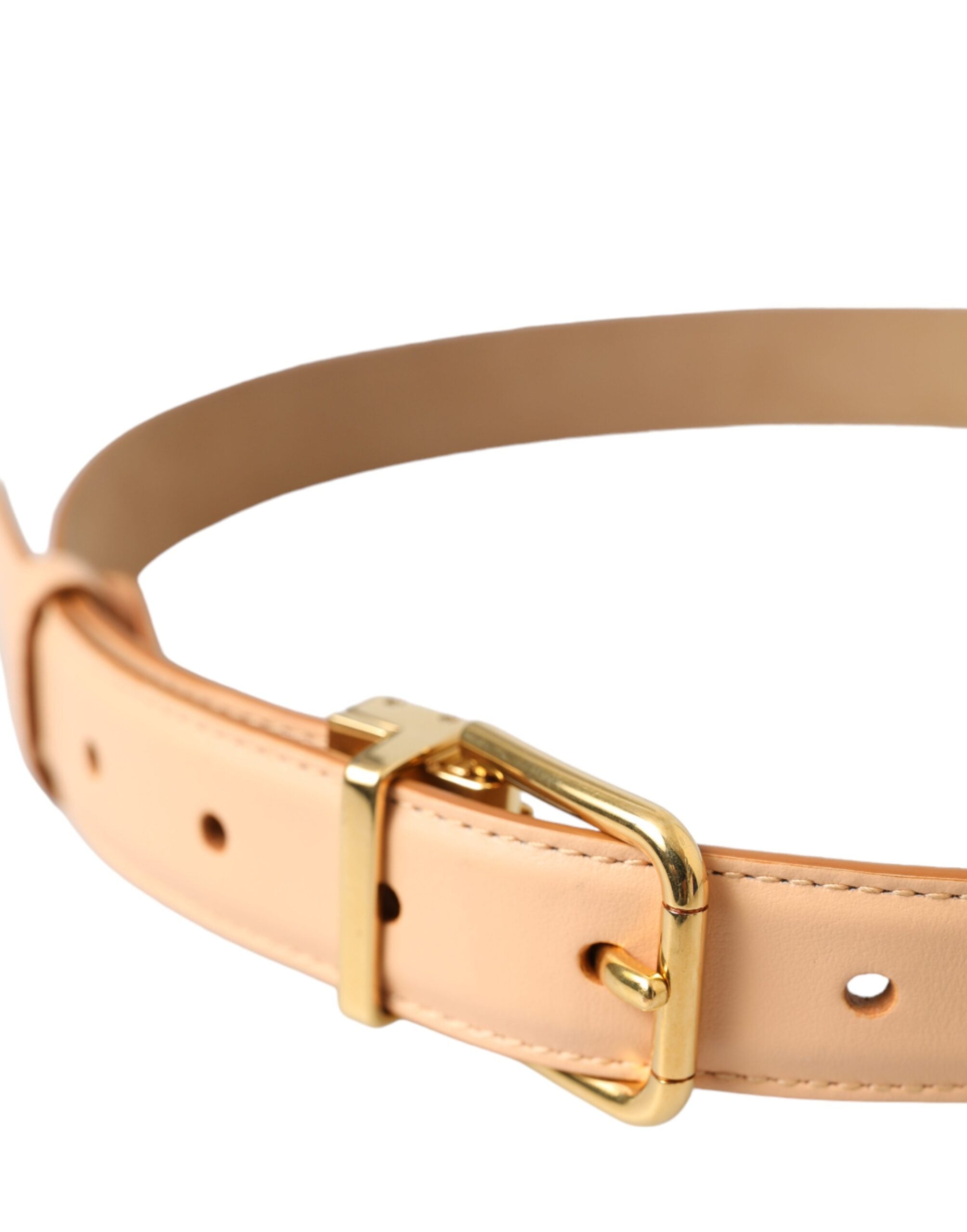 Beige calfskin leather belt with gold metal buckle from Dolce & Gabbana, featuring a sleek, stylish design.