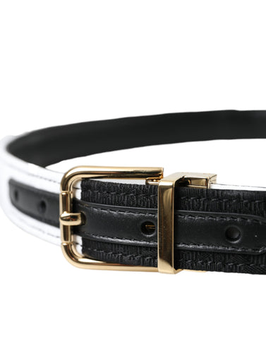 Black and white patchwork leather belt with a gold metal buckle from Dolce & Gabbana.