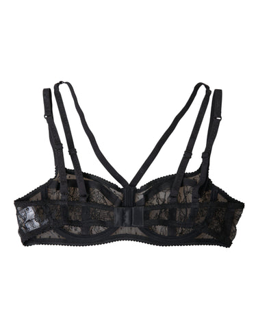 Black floral lace nylon balconette bra from Dolce & Gabbana, with delicate lace details and supportive underband.