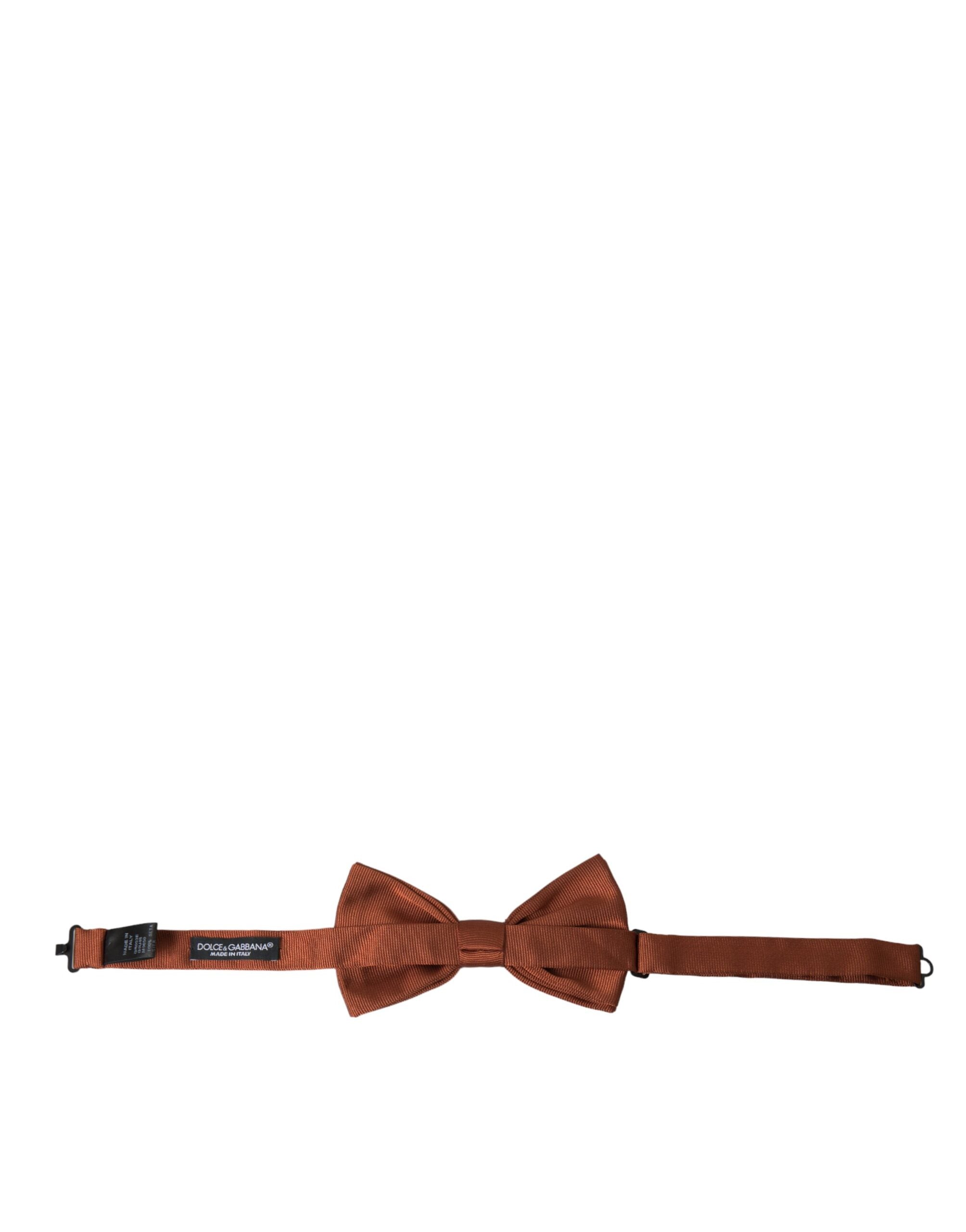 Brown silk adjustable men's bow tie by Dolce & Gabbana, featuring a classic design and elegant knot for formal wear.