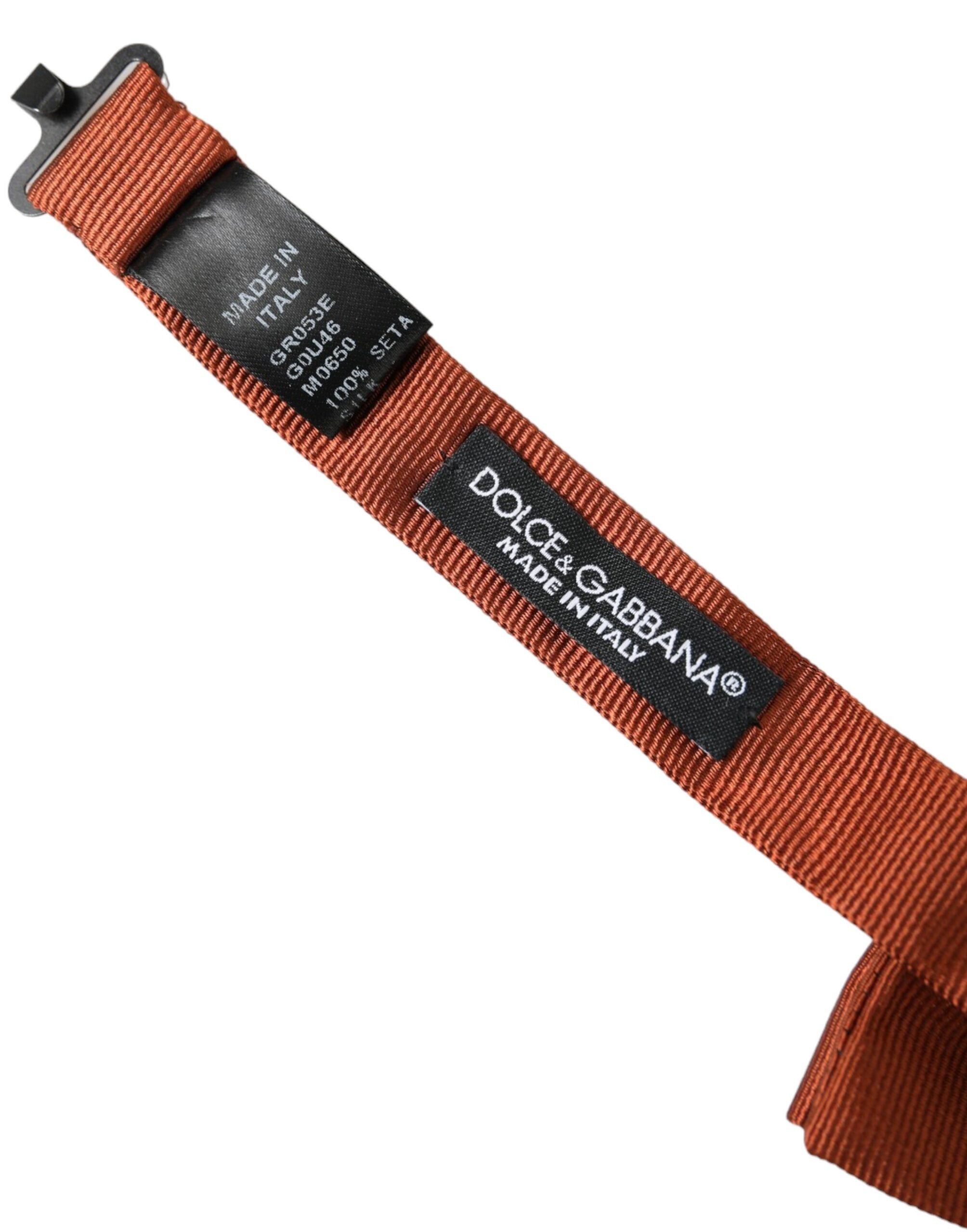 Brown silk adjustable men's bow tie by Dolce & Gabbana, featuring a classic design and elegant knot.
