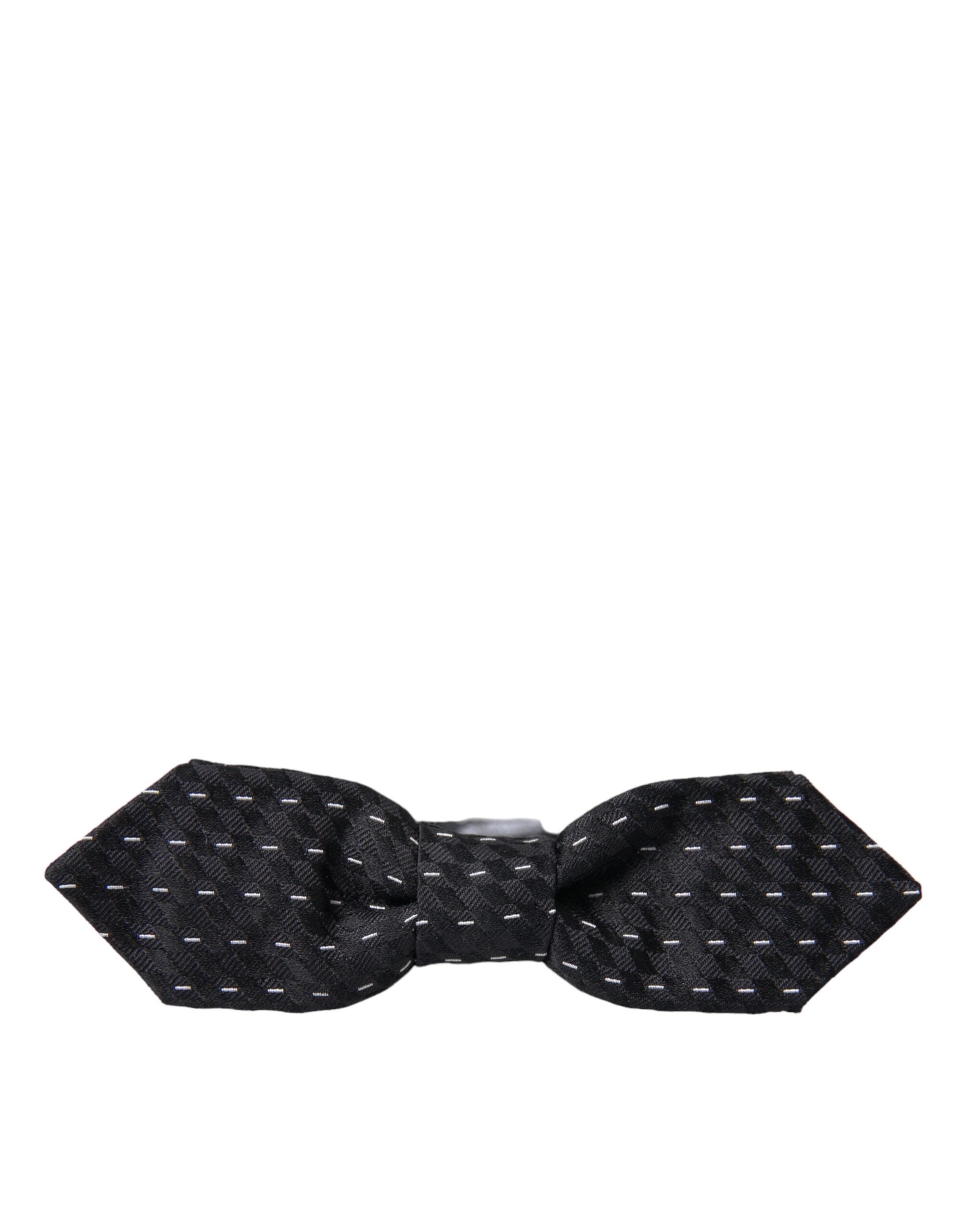 Black and white stitched silk men's neck bow tie by Dolce & Gabbana, featuring a classic design and elegant knot.