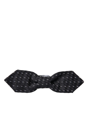 Dark Gray White Stitched Silk Men Neck Bow Tie