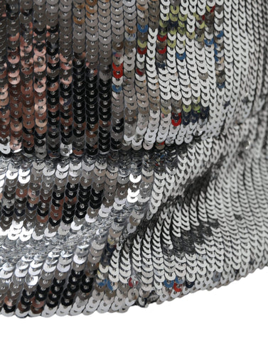 Silver sequined nylon bucket hat for men by Dolce & Gabbana, featuring a shiny, stylish design with a wide brim.
