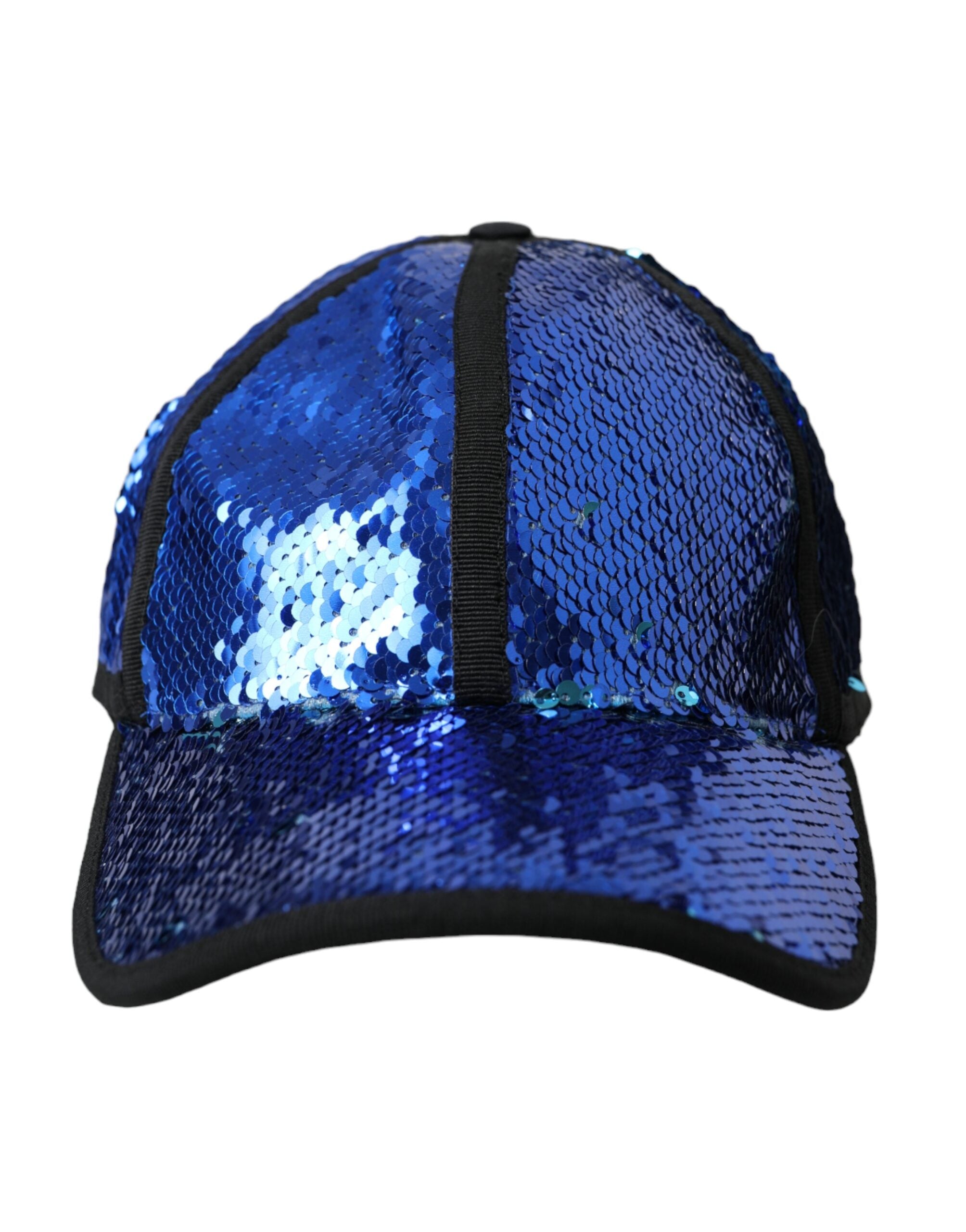 Royal blue Dolce & Gabbana sequin baseball hat for men with shiny sequin details and curved brim.