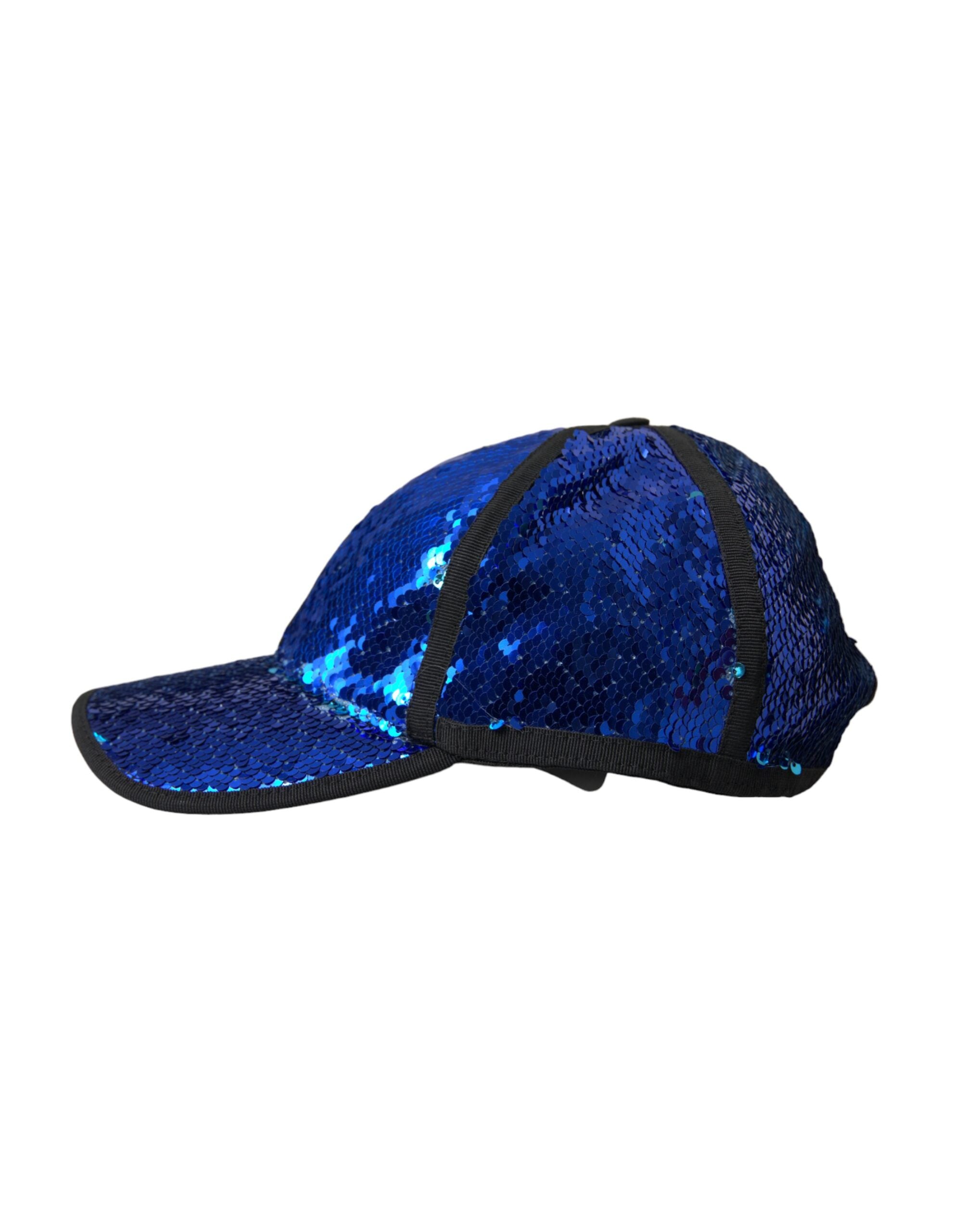 Royal blue sequin baseball hat for men by Dolce & Gabbana, featuring a stylish sequin design and curved brim.