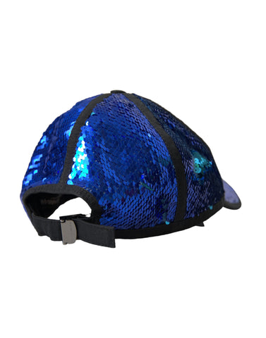 Dolce & Gabbana royal blue sequined baseball hat for men, featuring a stylish and shiny sequin design with a curved brim.