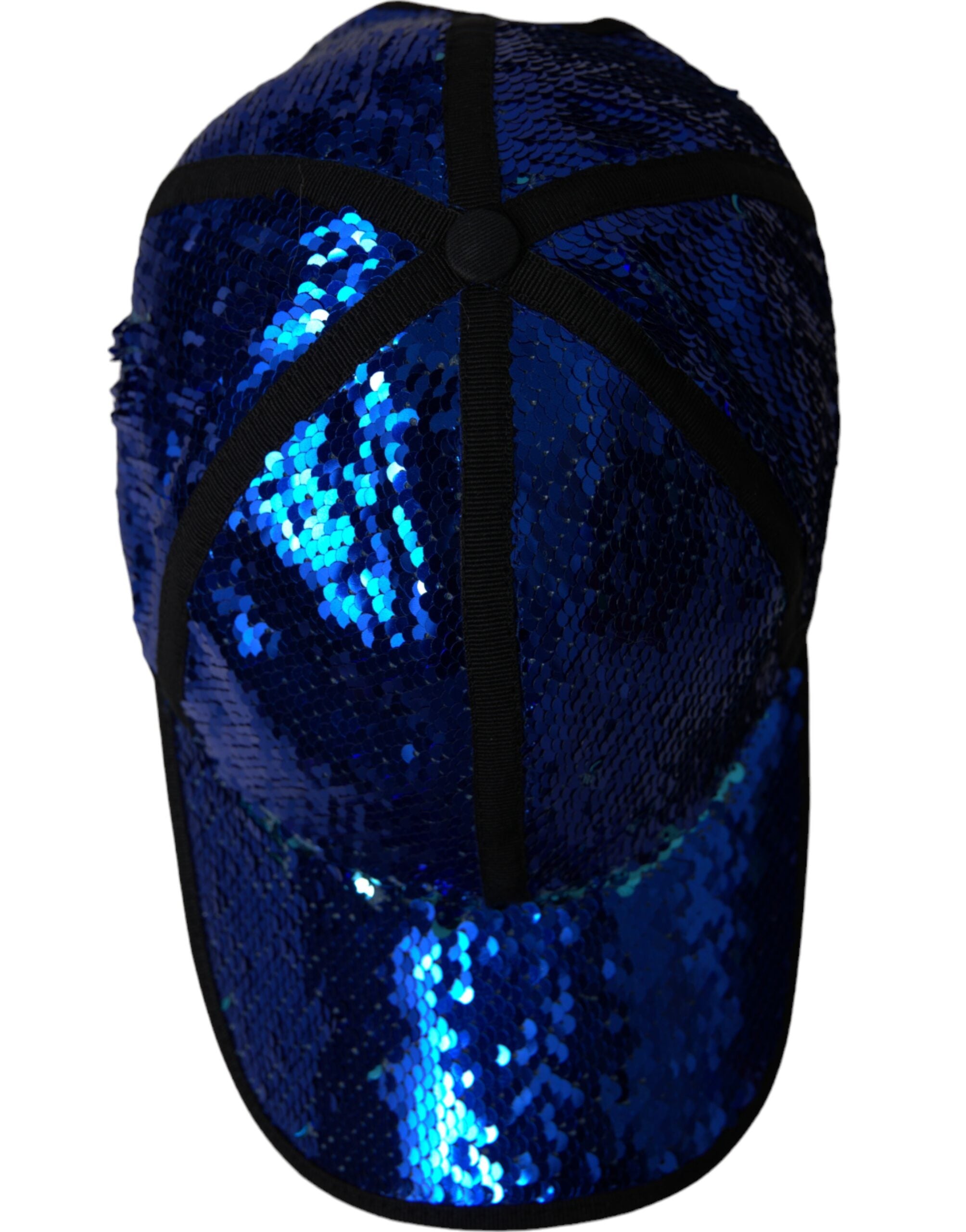 Royal blue sequin baseball hat for men by Dolce & Gabbana, featuring shimmering sequins and a classic baseball cap design.