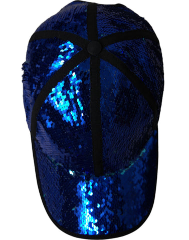 Royal blue sequin baseball hat for men by Dolce & Gabbana, featuring shimmering sequins and a classic baseball cap design.