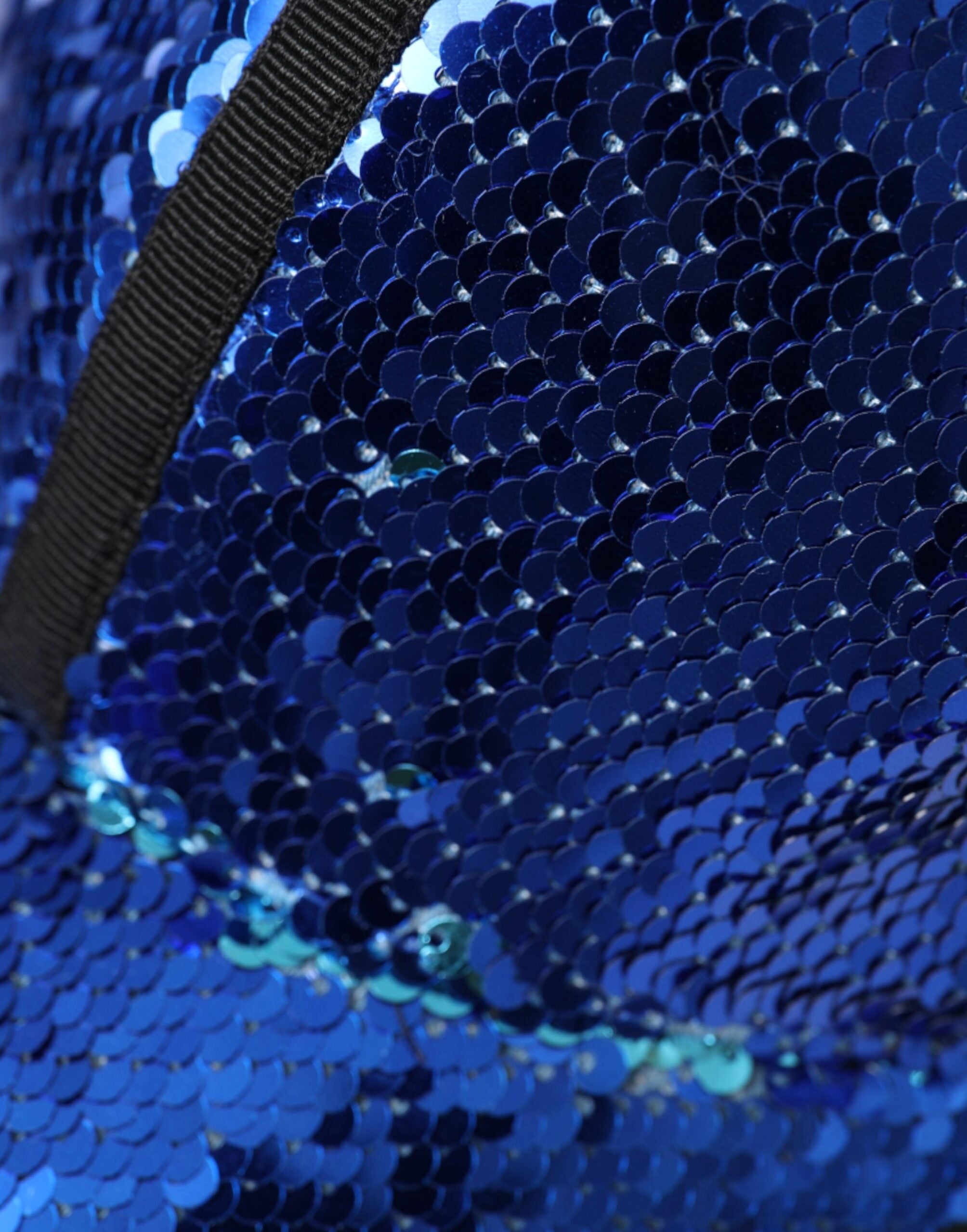 Royal blue sequin baseball hat for men by Dolce & Gabbana with a curved brim and embellished sequin details.