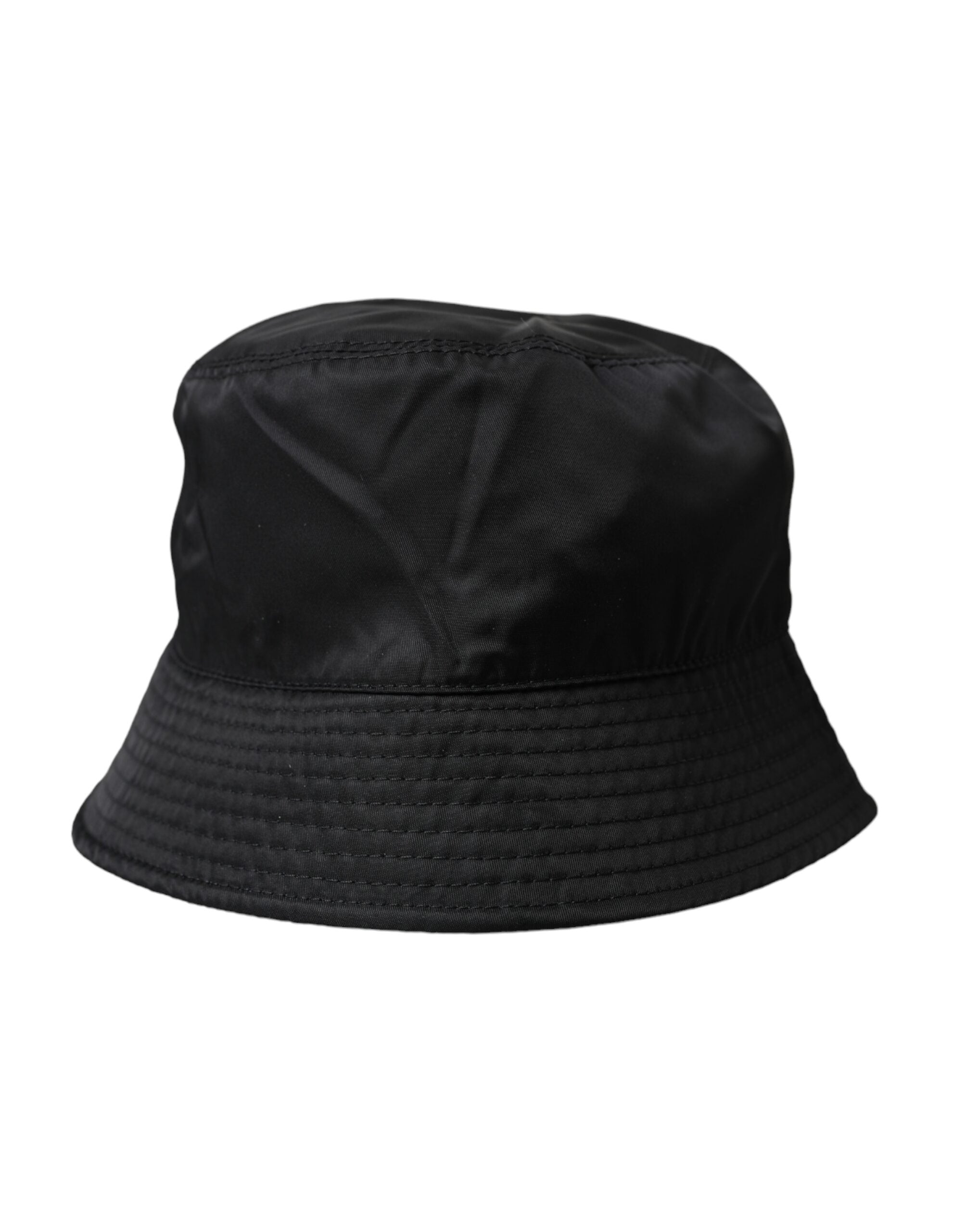 Black wide brim bucket hat for men by Dolce & Gabbana, shown with a relaxed fit and stylish design.