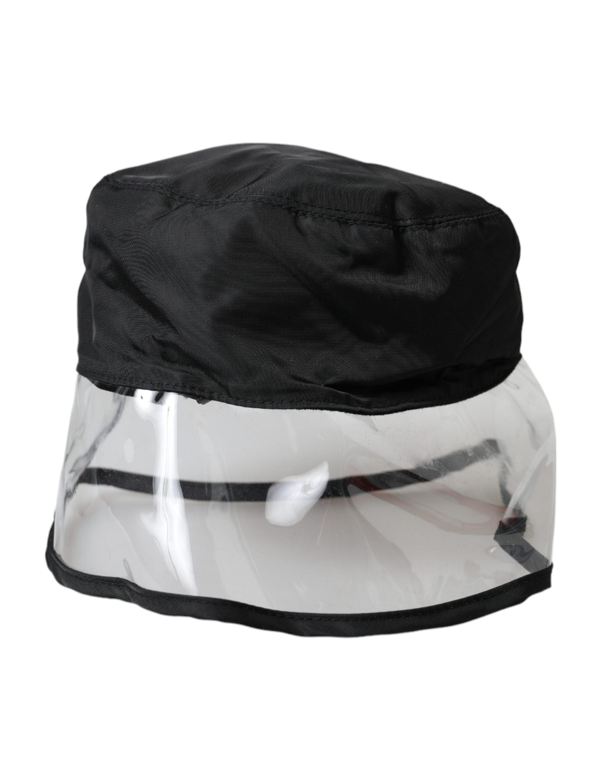 Black polyester plastic bucket hat for men by Dolce & Gabbana, featuring a wide brim and casual style.