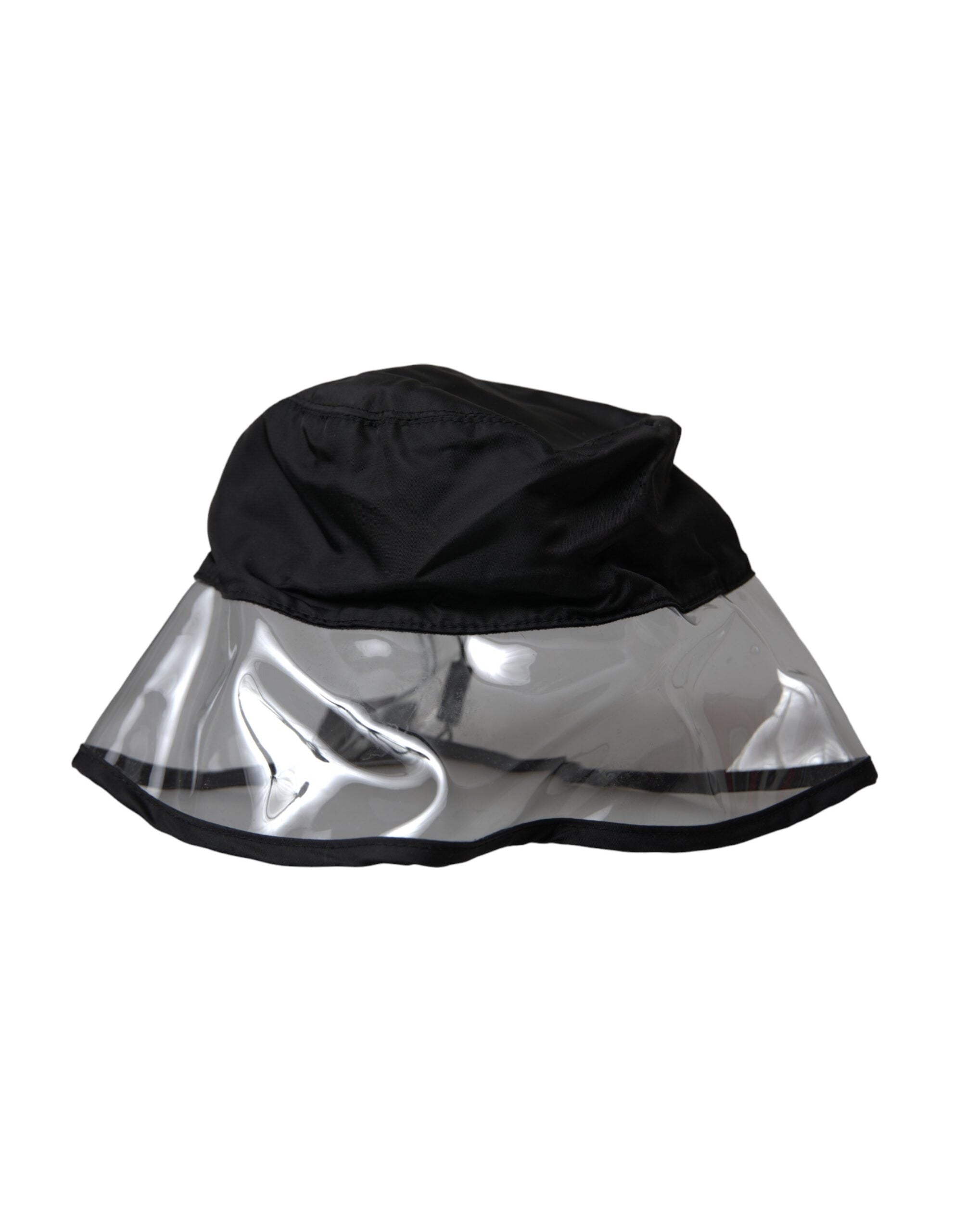 Black polyester plastic bucket hat for men by Dolce & Gabbana, featuring a wide brim and casual style.