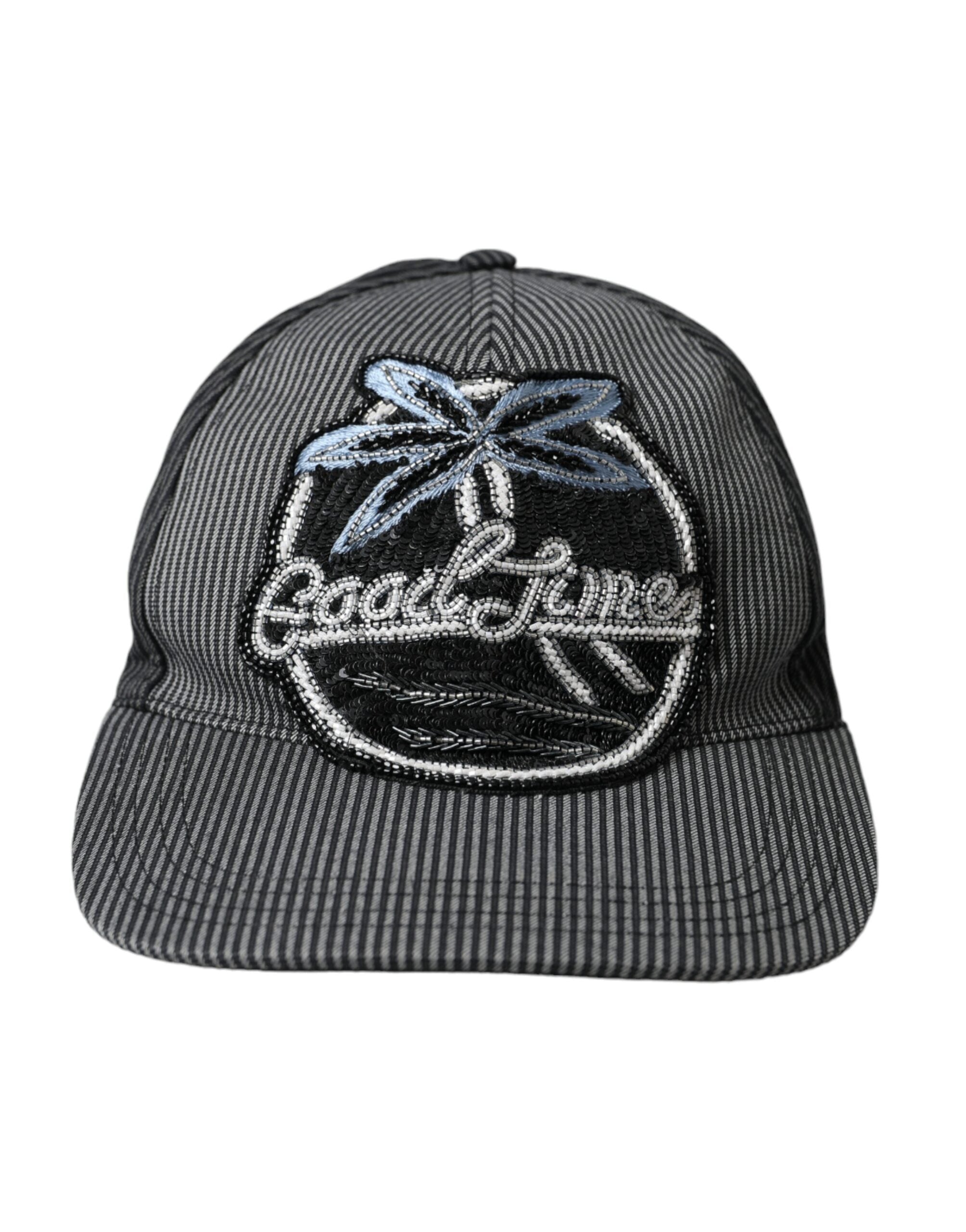 Black cotton baseball hat for men with embellished details from Dolce & Gabbana, featuring a classic curved brim and stylish design.