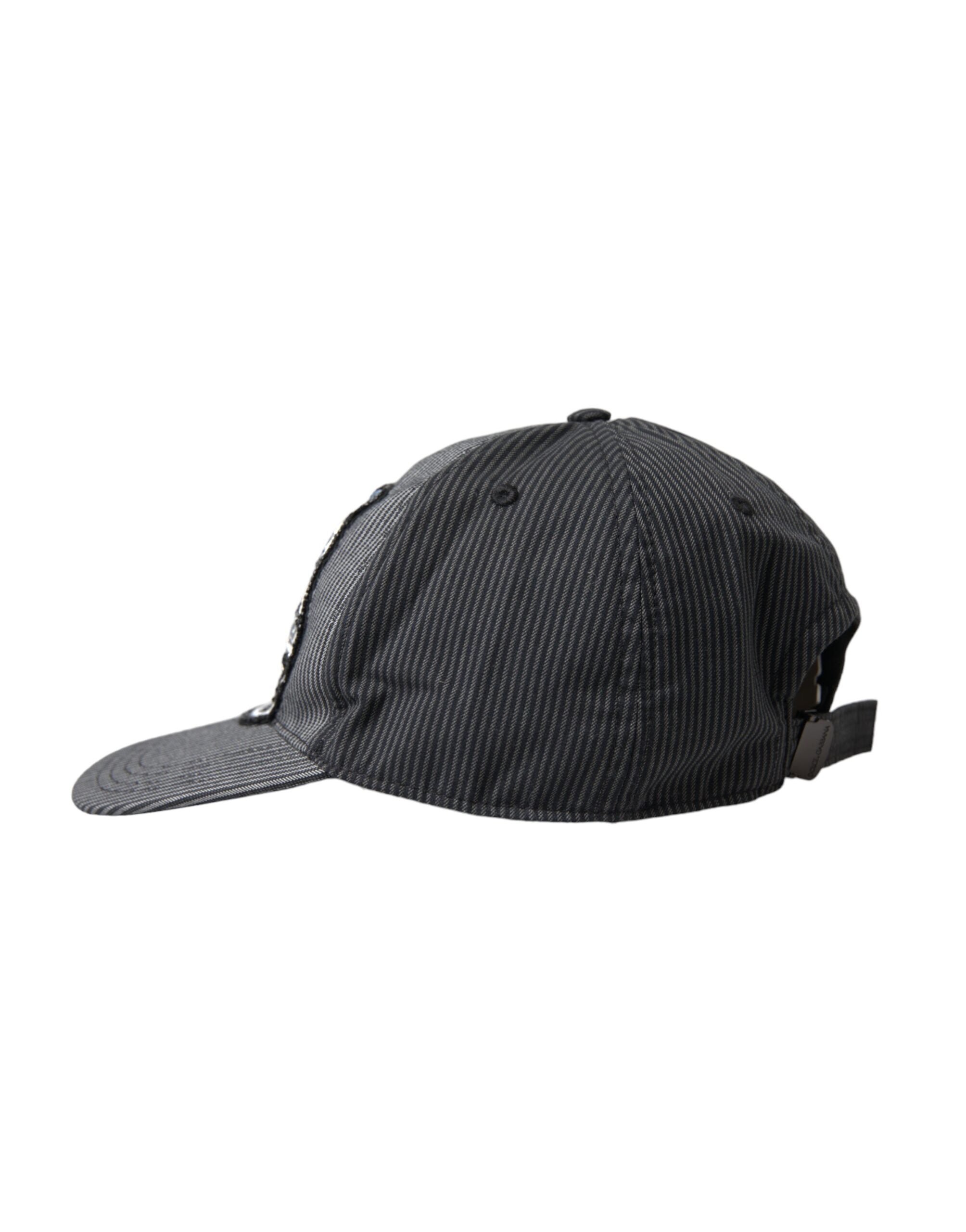 Black cotton embellished baseball hat for men by Dolce & Gabbana, featuring detailed decorative accents and a classic sporty style.