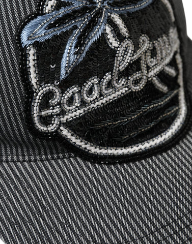 Black cotton baseball hat for men with embellished details by Dolce & Gabbana, featuring a stylish and casual design.