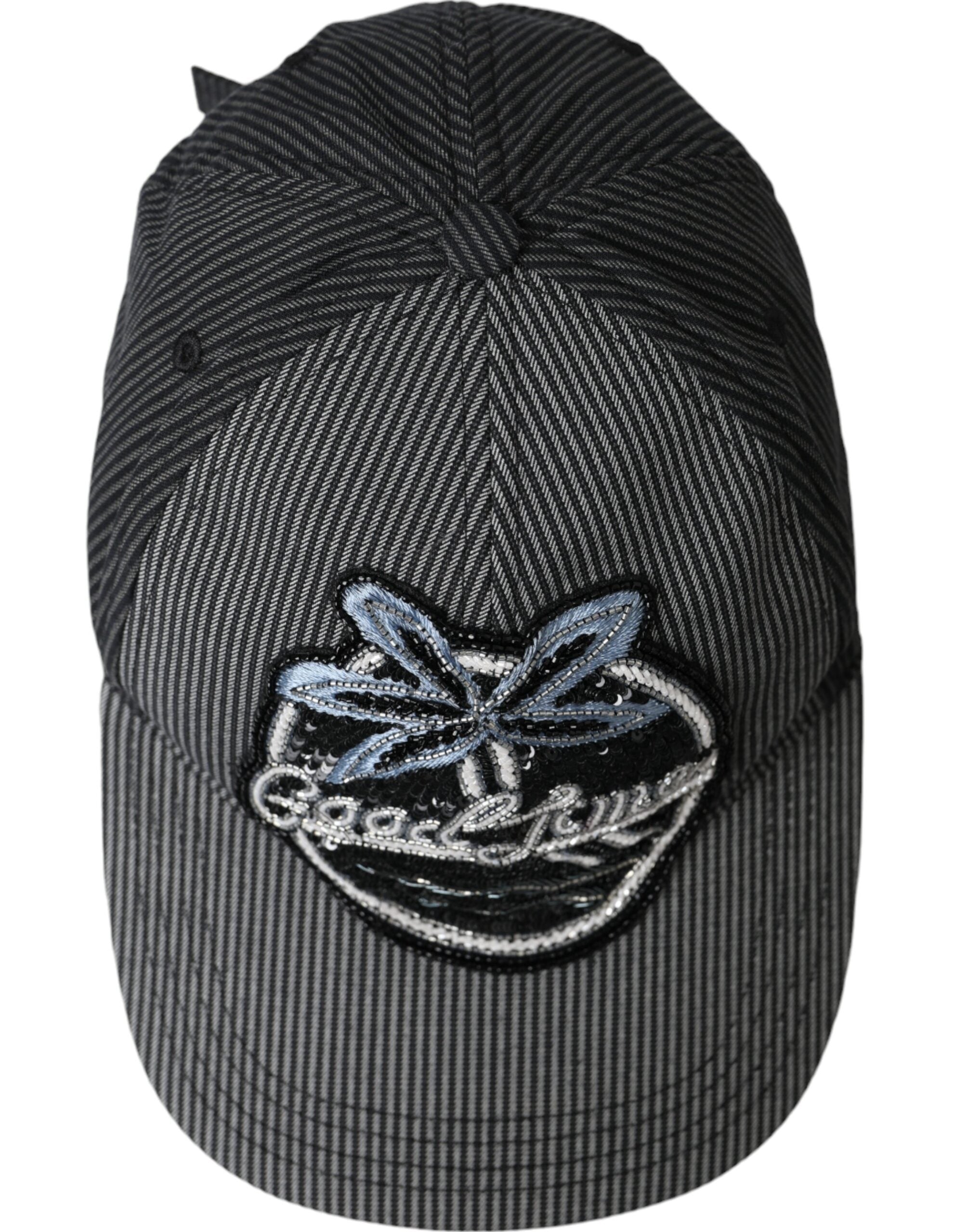 Black cotton baseball hat for men with embellished details, stylish Dolce & Gabbana branding and curved brim.