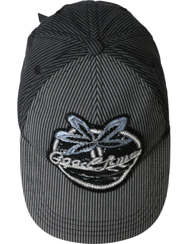 Black cotton baseball hat for men with embellished details, stylish Dolce & Gabbana branding and curved brim.