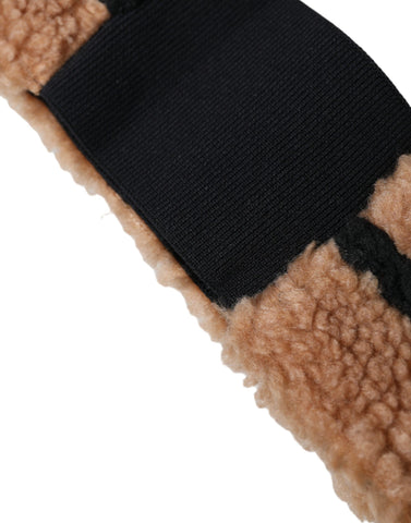 Brown and black fleece wool headband hat for men by Dolce & Gabbana, featuring a cozy, stylish design.