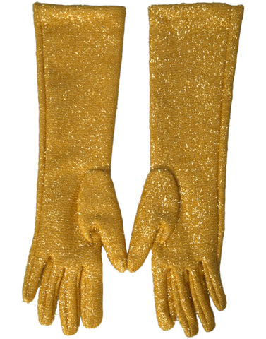Gold Lurex Fantasia mid-arm length gloves by Dolce & Gabbana, featuring shimmering metallic fabric and elegant design.