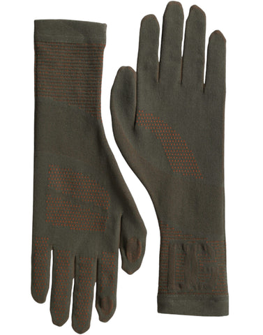 Brown cotton stretch wrist-length gloves by Dolce & Gabbana, close-up showing soft fabric and snug fit.