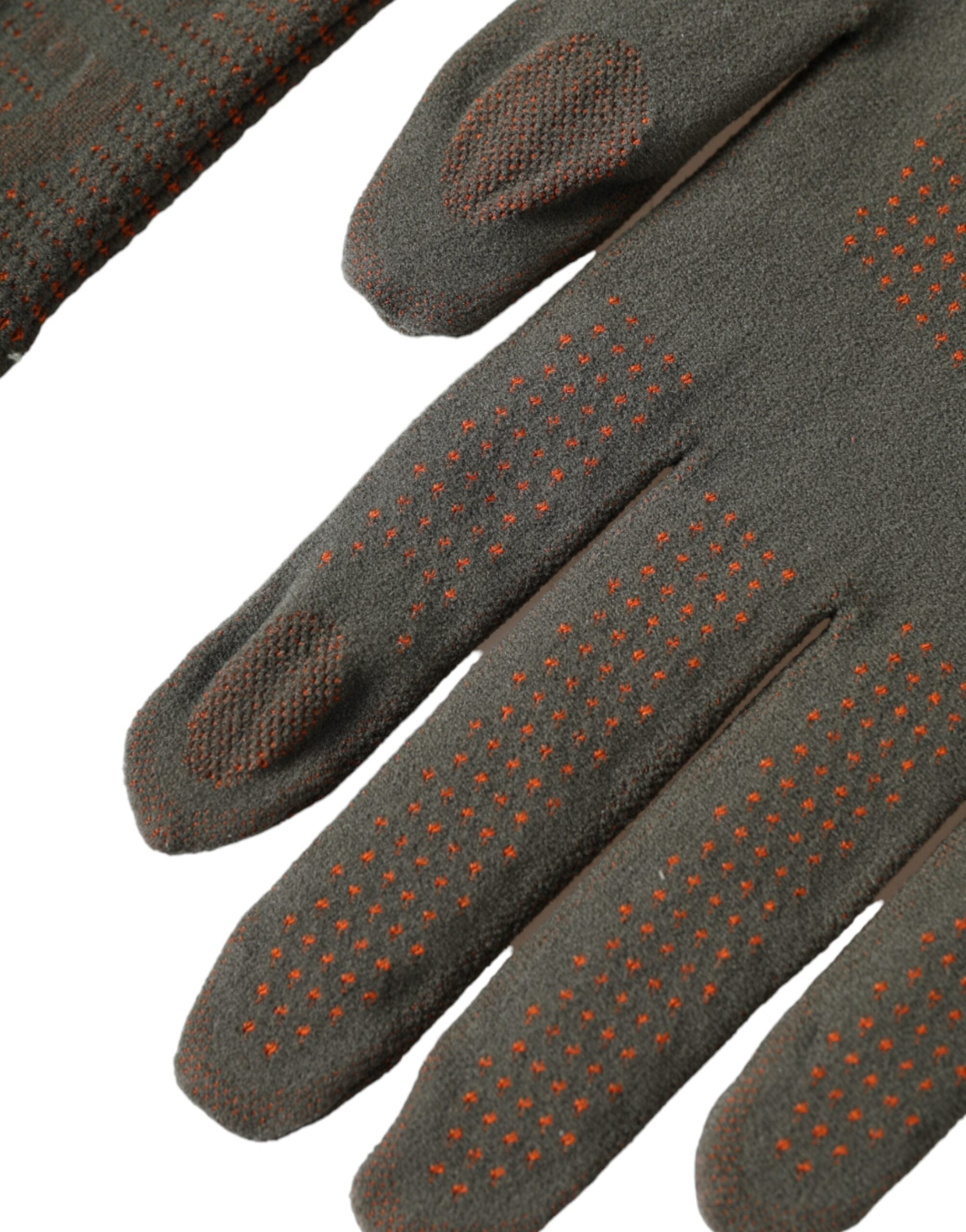 Brown cotton stretch wrist-length gloves by Dolce & Gabbana, showing a close-up of the soft, fitted handwear.