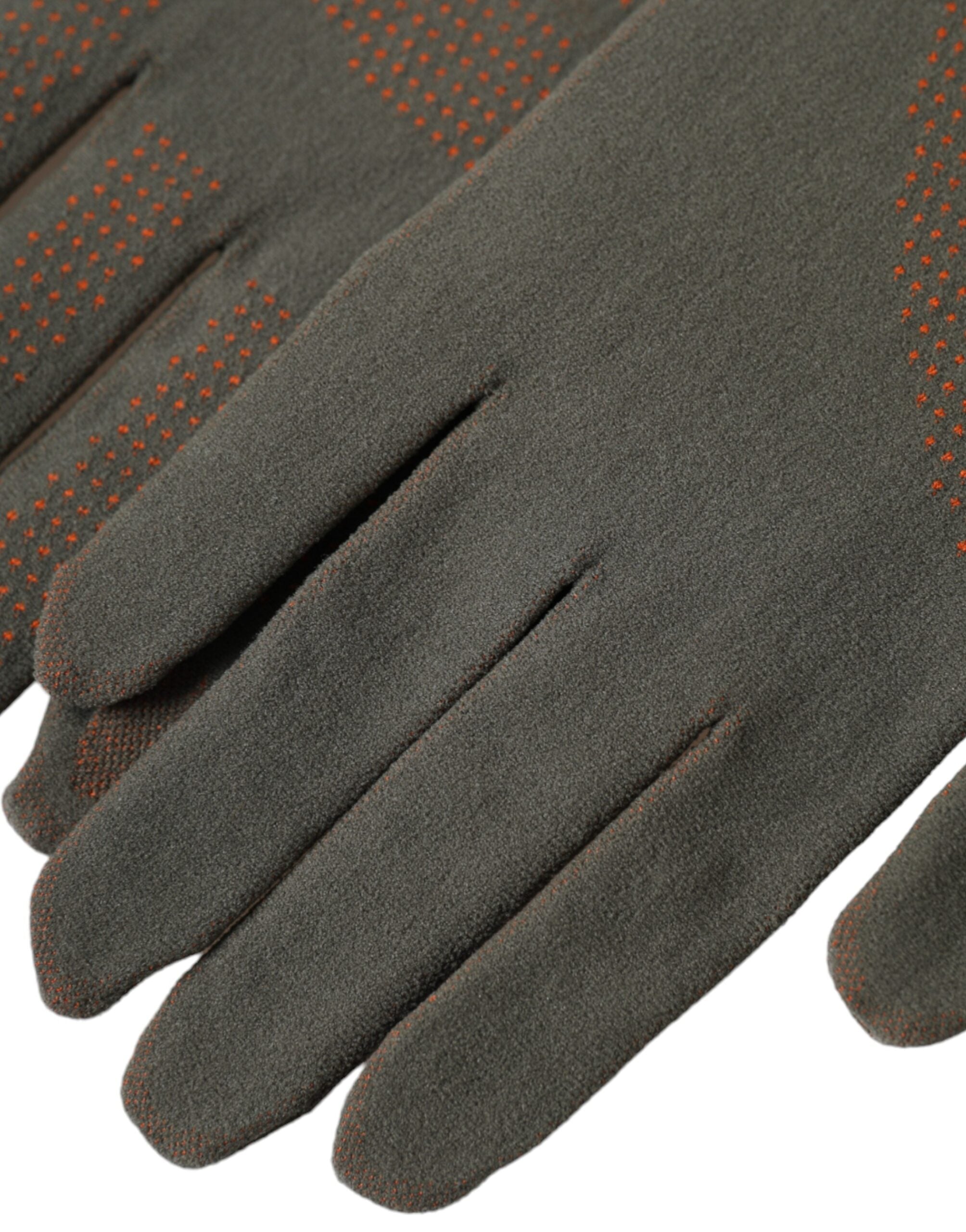 Brown cotton stretch wrist-length gloves by Dolce & Gabbana, showing their fitted design and soft fabric texture.