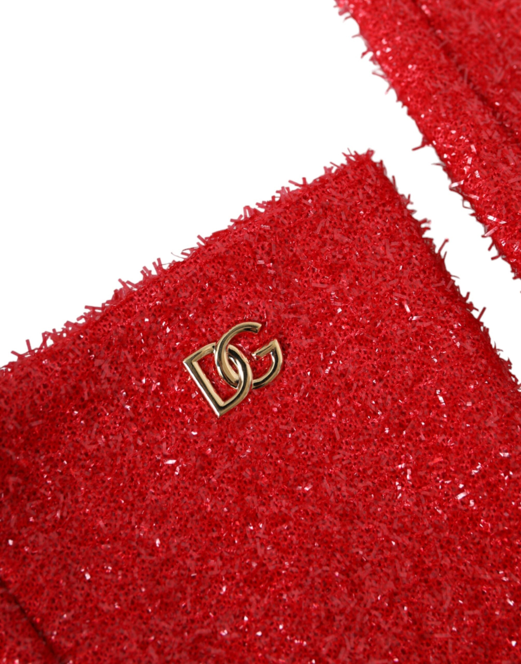 Red Lurex Fantasia mid-arm length gloves by Dolce & Gabbana with shimmering lurex fabric and elegant design.