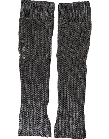Gray viscose knitted fingerless gloves by Dolce & Gabbana, close-up showing textured fabric and stylish design.