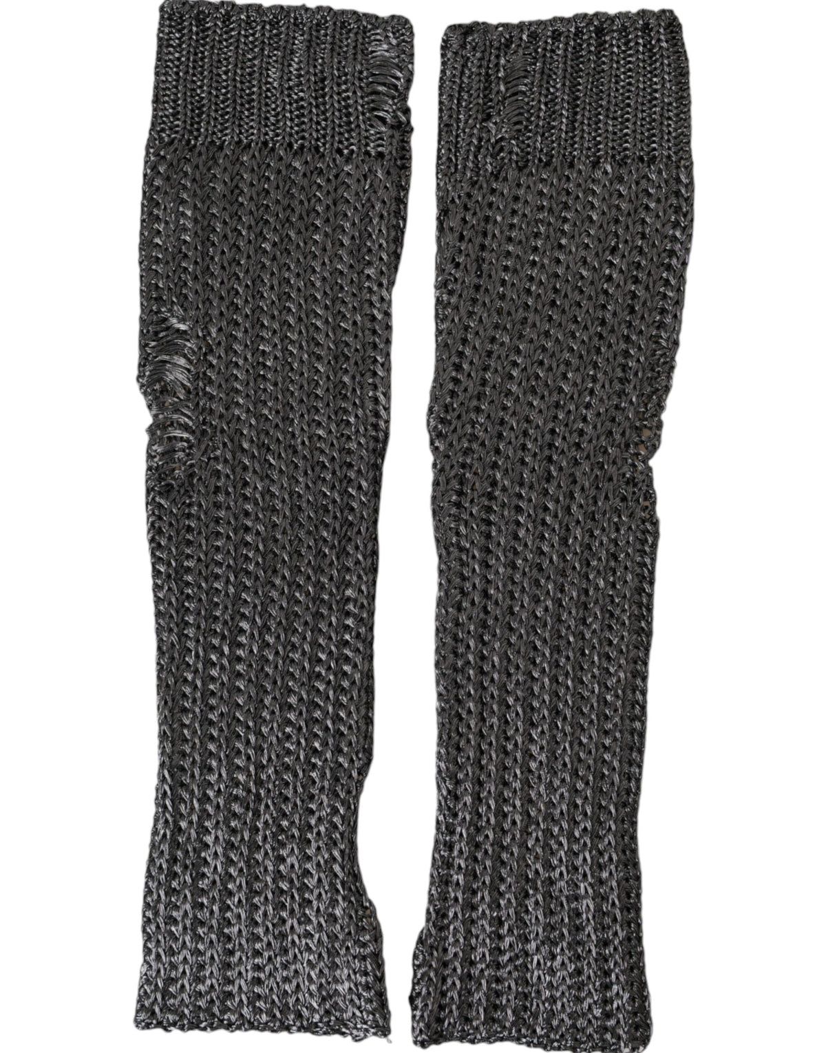Gray viscose knitted fingerless gloves by Dolce & Gabbana, showing close-up of textured fabric and stylish design.