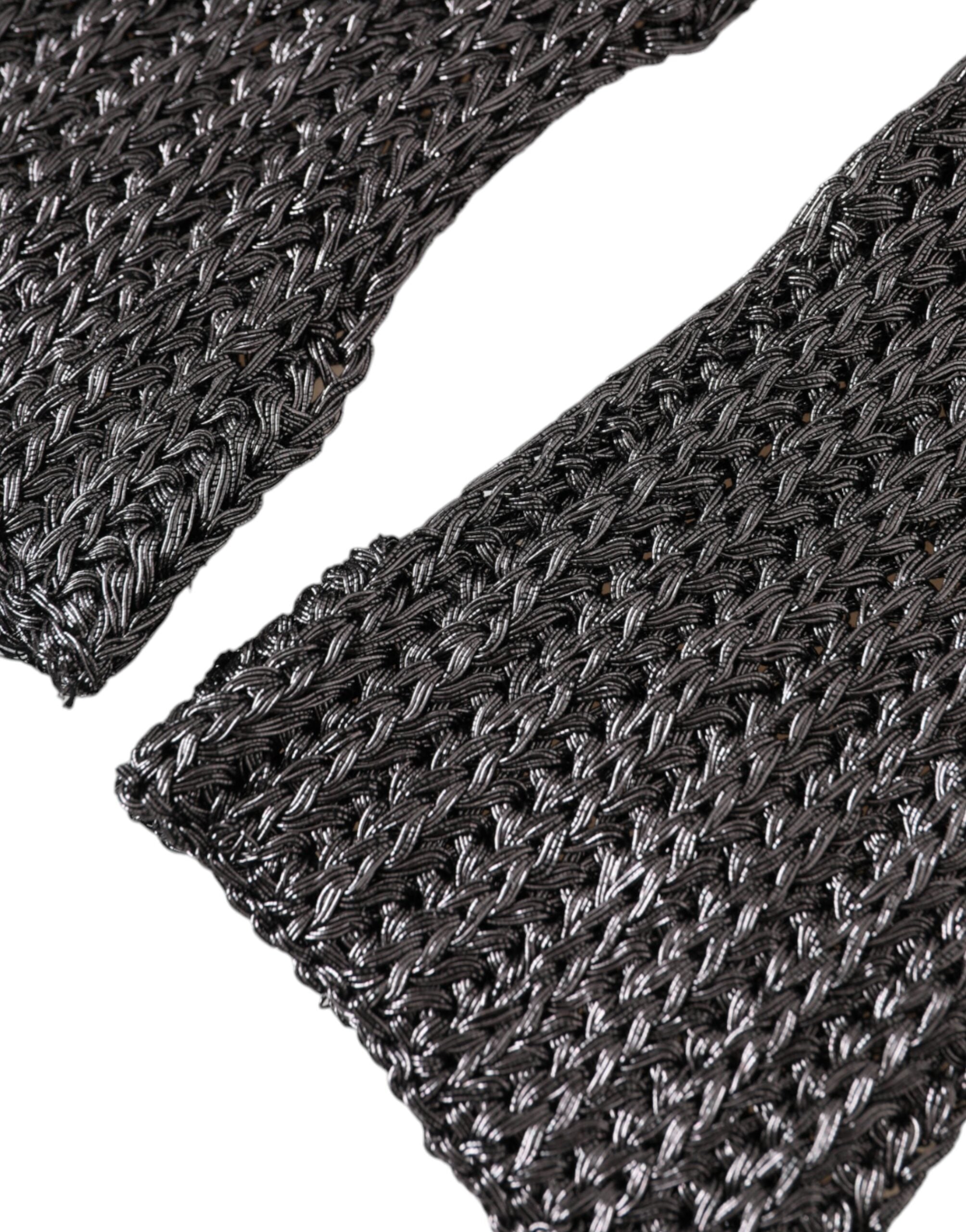 Gray viscose knitted fingerless gloves by Dolce & Gabbana, close-up showing soft texture and stylish design.