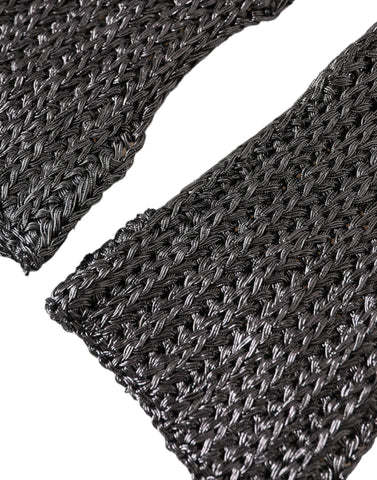 Gray viscose knitted fingerless gloves by Dolce & Gabbana, close-up showing soft texture and stylish design.