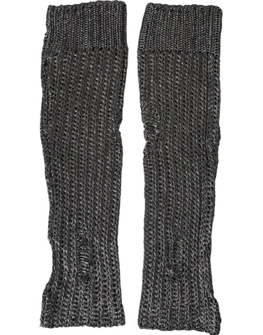 Gray viscose knitted fingerless gloves by Dolce & Gabbana, showing a close-up of the textured fabric and stylish design.