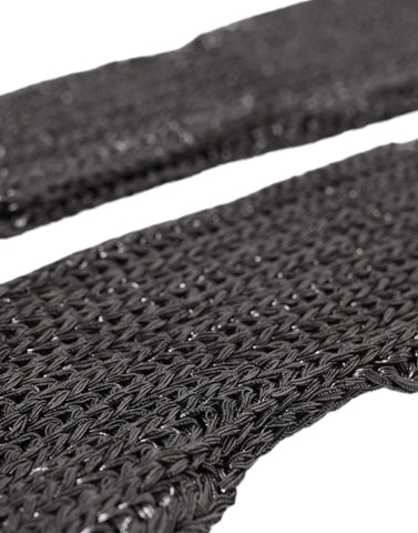 Gray viscose knitted fingerless gloves by Dolce & Gabbana, showing close-up of textured fabric and stylish design.