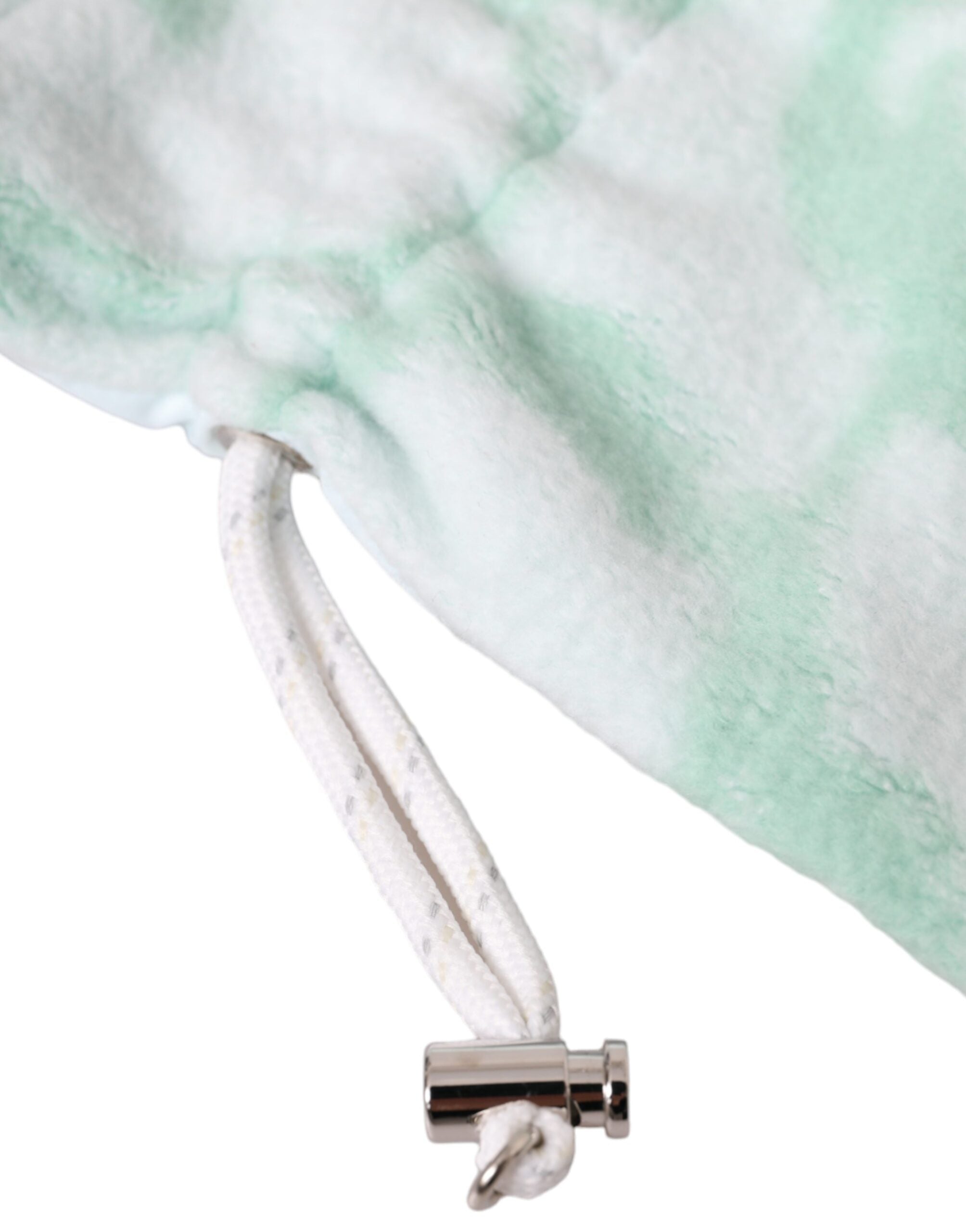 White nylon fleece wrist-length mitten gloves by Dolce & Gabbana, showing a soft fleece lining and sleek nylon exterior.
