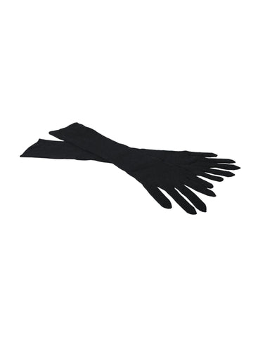 Black cashmere knitted elbow-length gloves by Dolce & Gabbana, showcasing a soft, luxurious texture and classic fit.