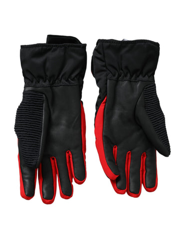 Black and red nylon wrist-length gloves by Dolce & Gabbana, featuring sleek, stylish design and comfortable fit.