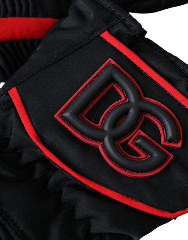 Black and red nylon wrist-length gloves by Dolce & Gabbana, featuring a sleek design and comfortable fit.