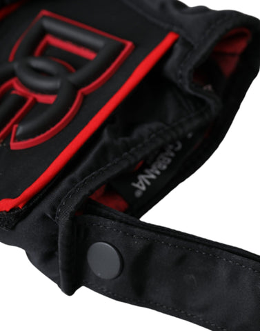 Black and red nylon wrist-length gloves by Dolce & Gabbana, stylish accessory with a sleek design.