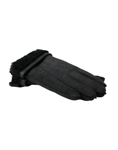 Black leather fur short hands gloves by Dolce & Gabbana featuring soft fur trim and sleek leather design.