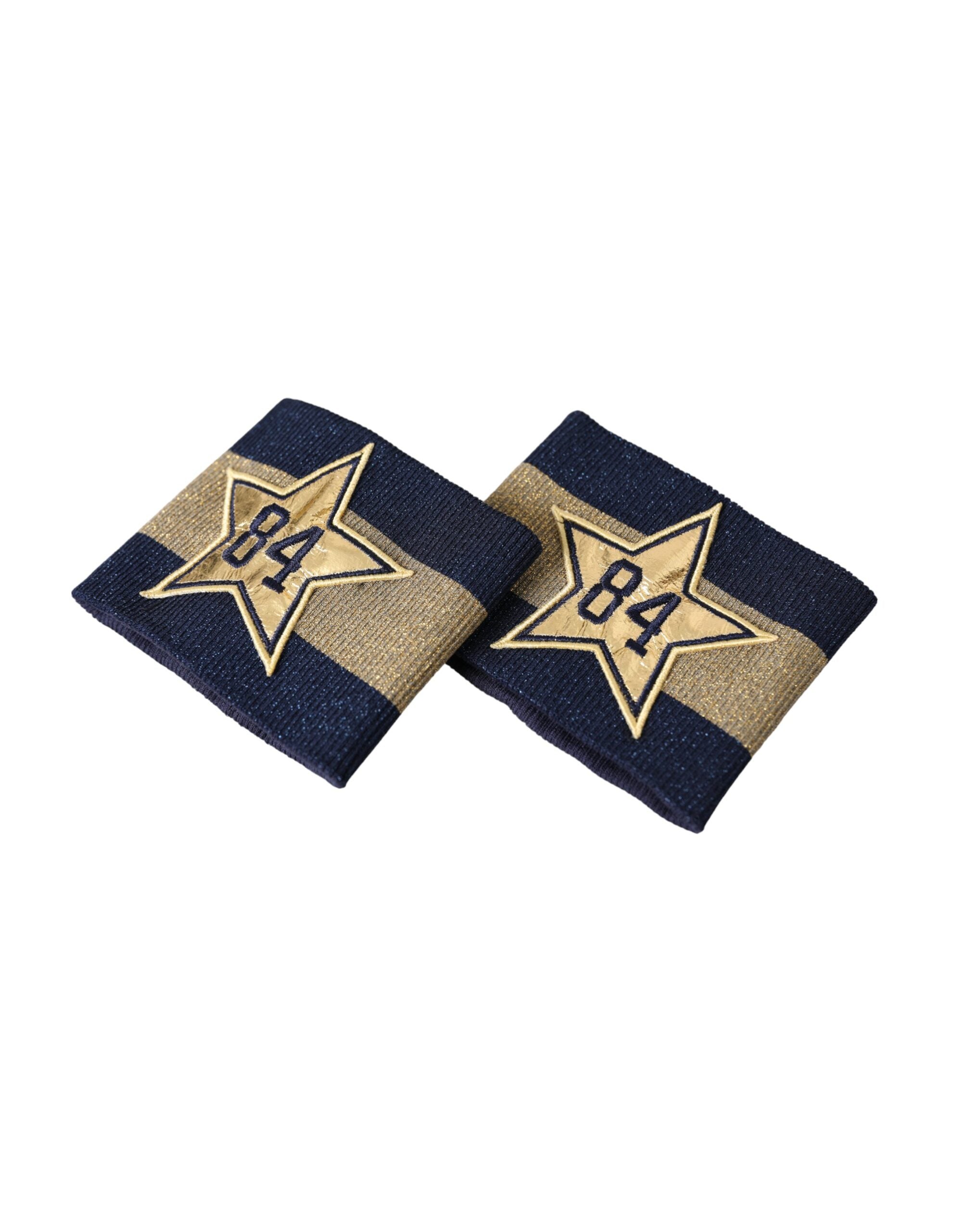 Black viscose wristband with gold logo star detail from Dolce & Gabbana, featuring a stylish and modern accessory design.