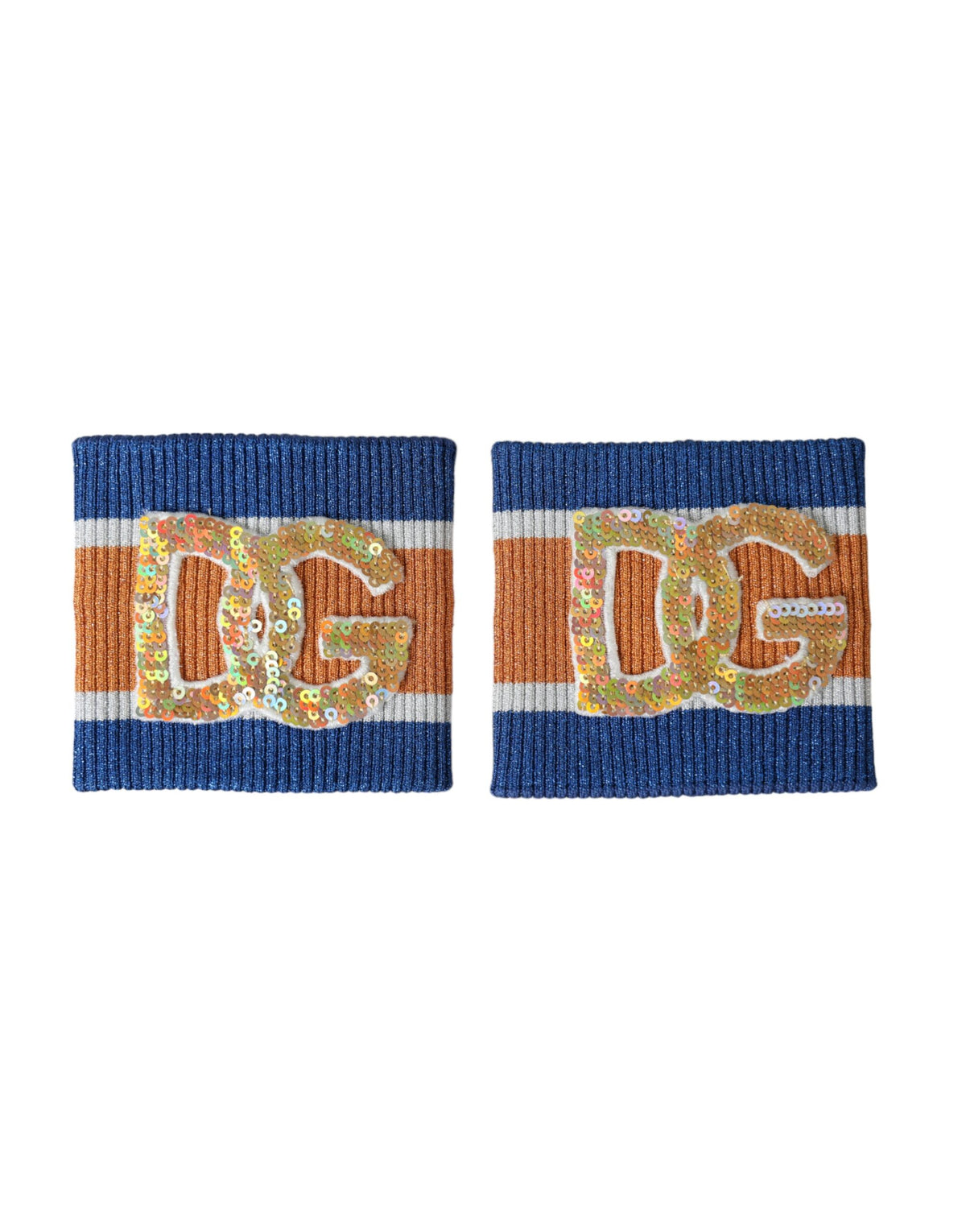 Multicolor sequin wristband with Dolce & Gabbana logo, featuring vibrant designs on viscose fabric.
