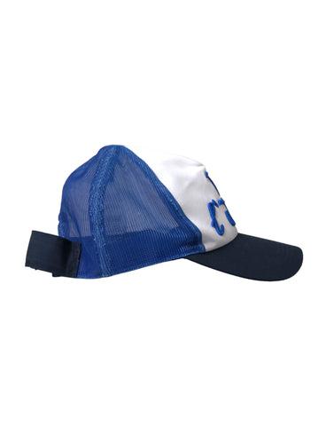 Blue, white, and black Italia mesh baseball hat by Dolce & Gabbana with a curved brim and breathable mesh fabric.